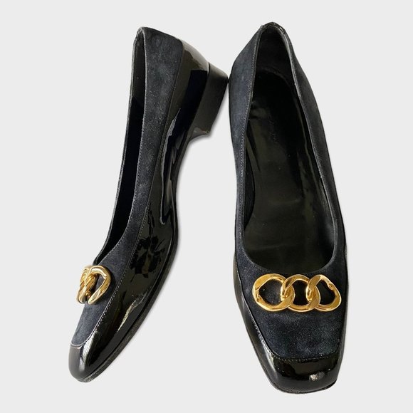 Balenciaga Paris navy flat/loafers‎ gold fixture detail, sz 38, made in Italy - Picture 1 of 15